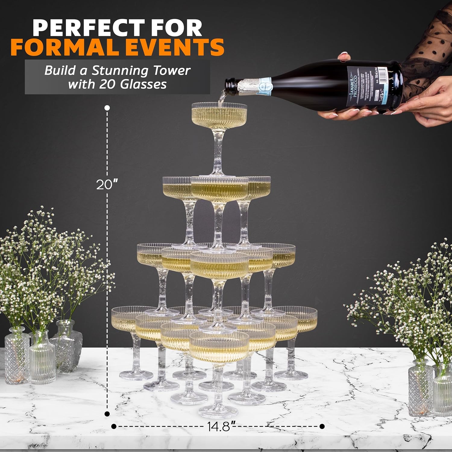 Copa de champán acrílica de 20 - Champagne Tower Set reseña y precio