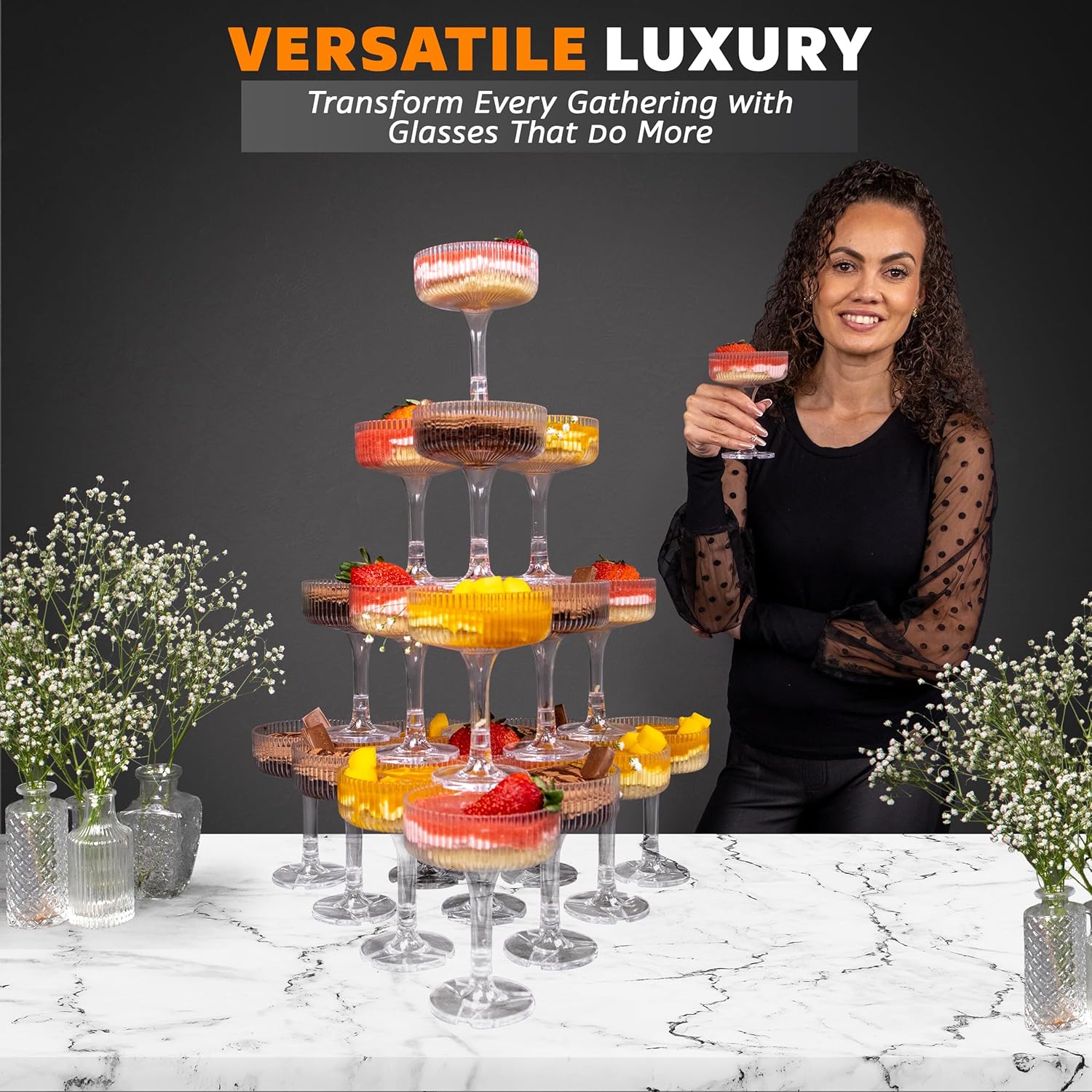 Copa de champán acrílica de 20 - Champagne Tower Set reseña y precio
